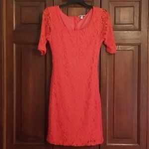 Orange lace bodycon dress
